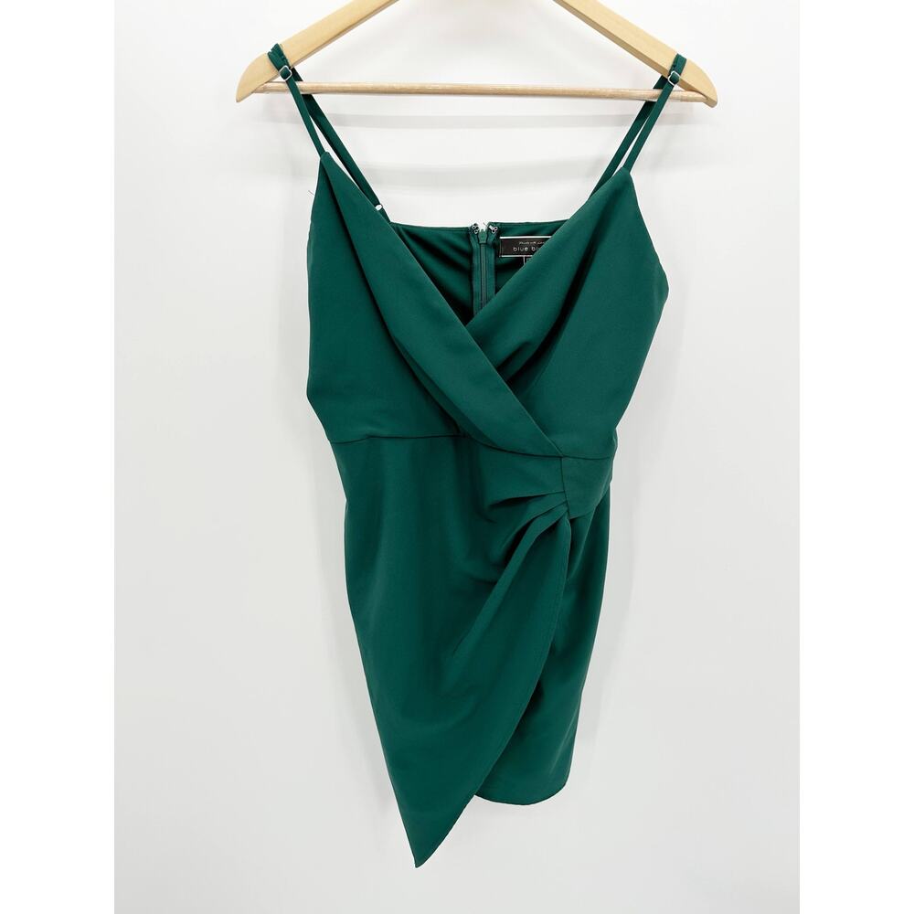 Blue Blush Green Surplice V-Neck Ruched Mini Dress Women's Size Large L‎